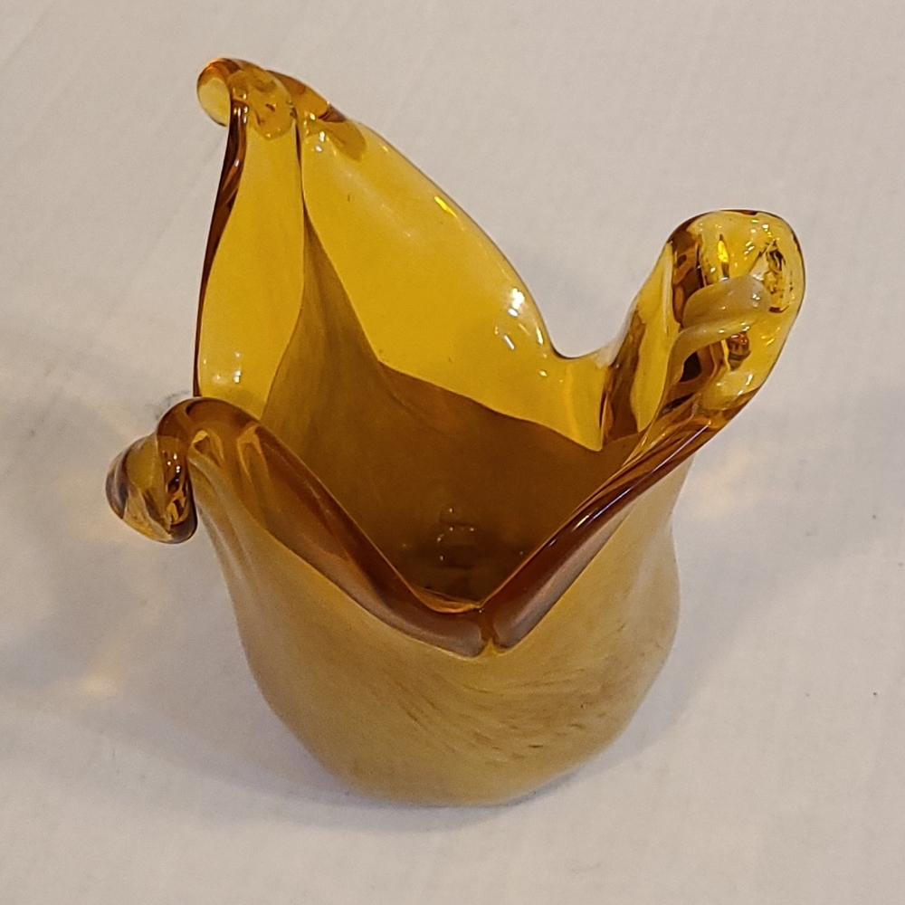 Murano White Crystal Hand Made Amber Art Glass Candle Holder/Vase. Undamaged